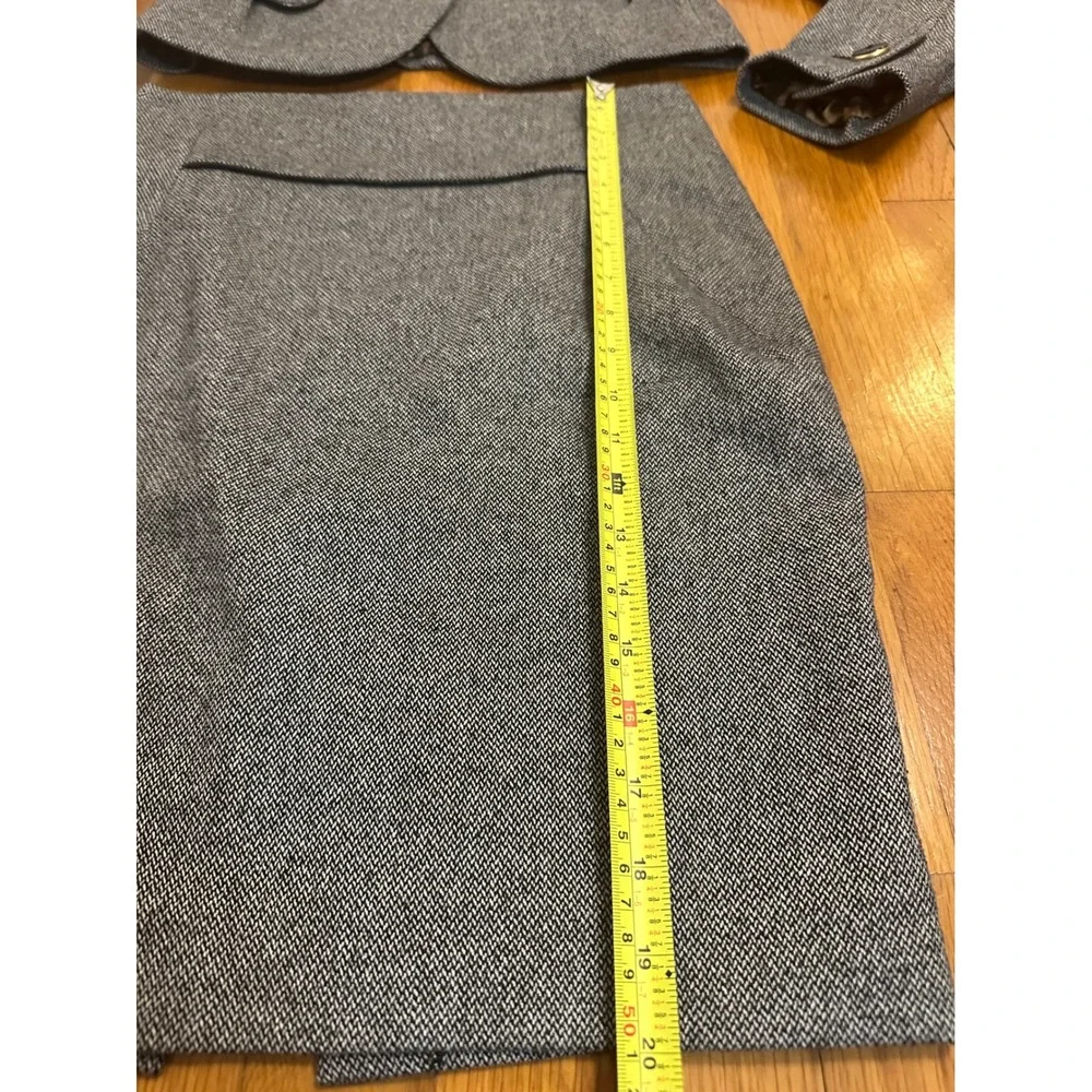 Express Design Studio Grey Herringbone Wool Skirt Suit Leopard Lining Size 2